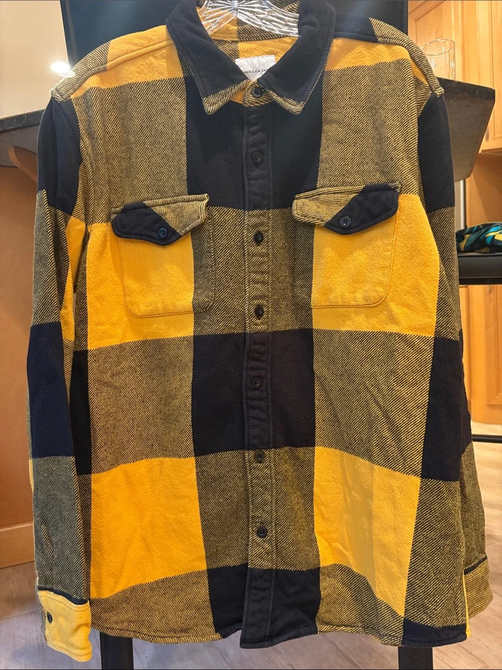 American Eagle Outfitters Yellow and Black Plaid Shirt Jacket